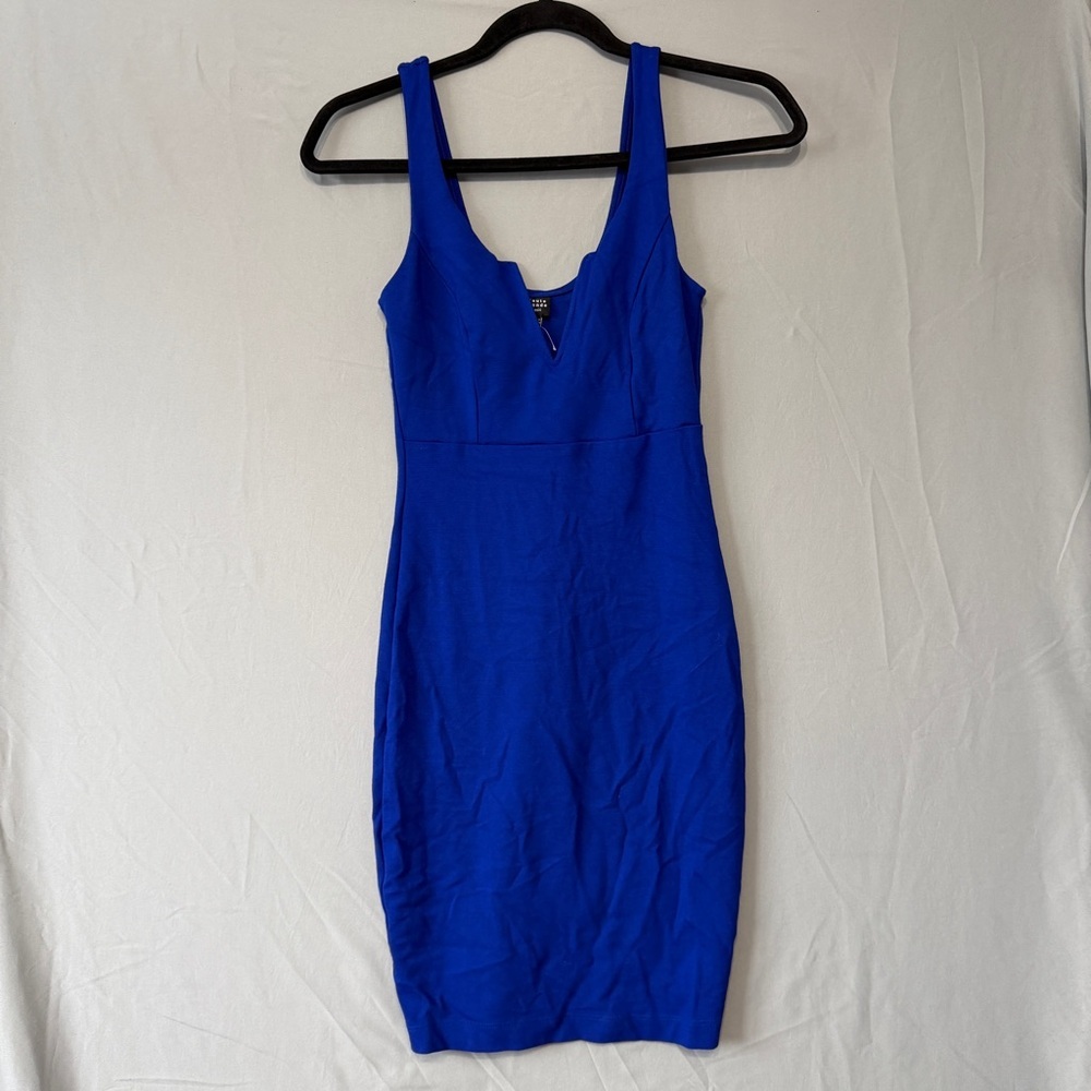 Haute Monde Womens Deep V Midi Dress S Blue Stretchy Event Formal Resortwear